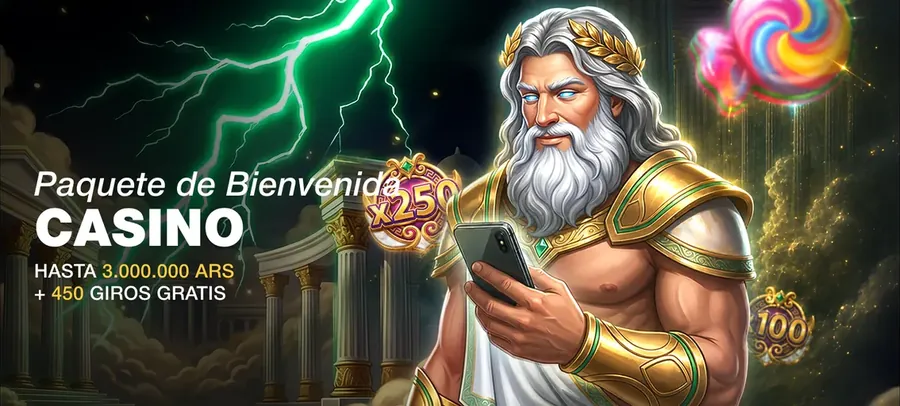 Paquete de Bienvenida Casino: hasta 3.000.000 ARS + 450 giros gratis